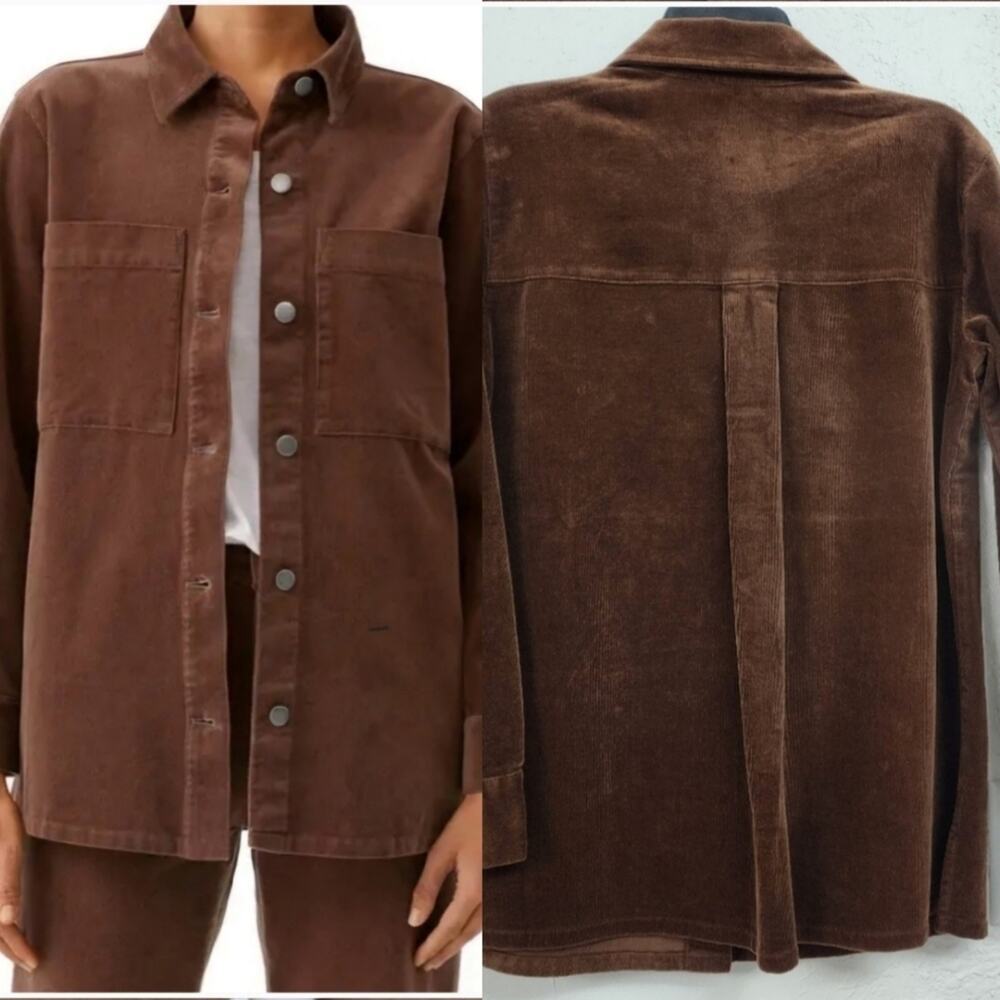 Eileen Fisher Organic Cotton Stretch Corduroy Jacket  Brown XXS Oversized